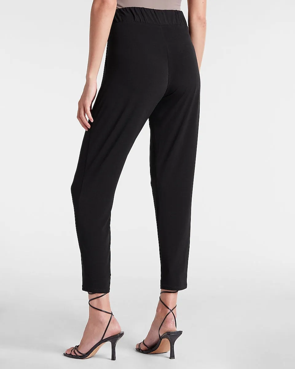 Mid Rise Sash Tie Paperbag Ankle Pant in Pitch Black