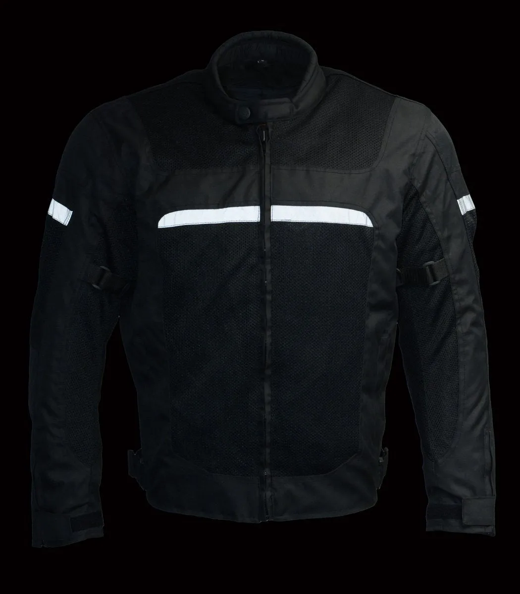 Milwaukee Leather MPM1794 Black Armored Mesh Racer Jacket with Reflective Piping for Men - All Season Jacket