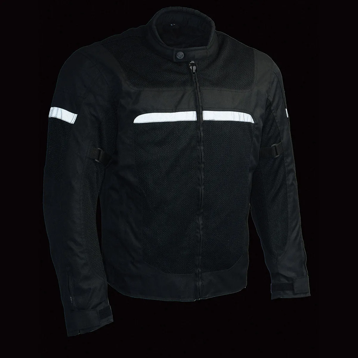 Milwaukee Leather MPM1794 Black Armored Mesh Racer Jacket with Reflective Piping for Men - All Season Jacket