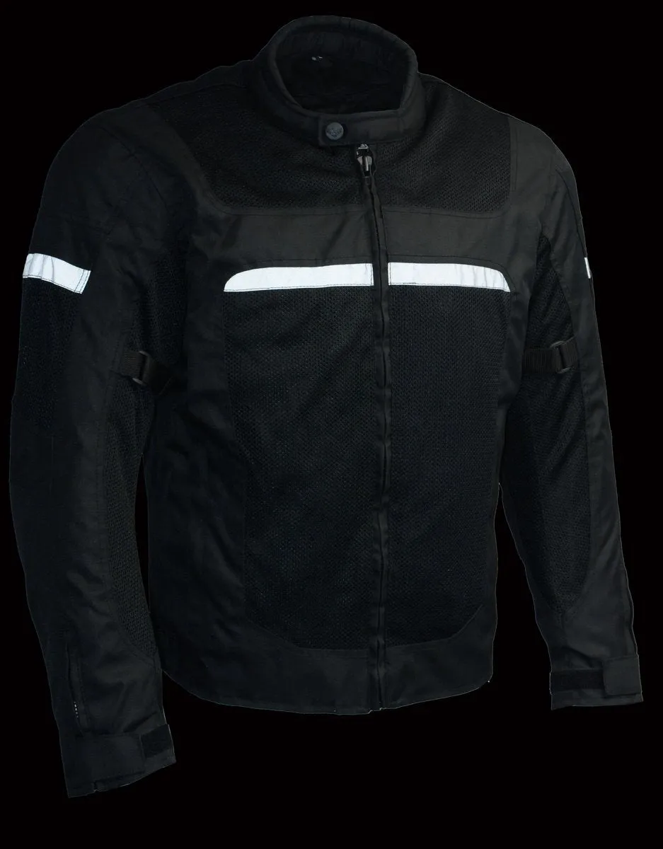 Milwaukee Leather MPM1794 Black Armored Mesh Racer Jacket with Reflective Piping for Men - All Season Jacket