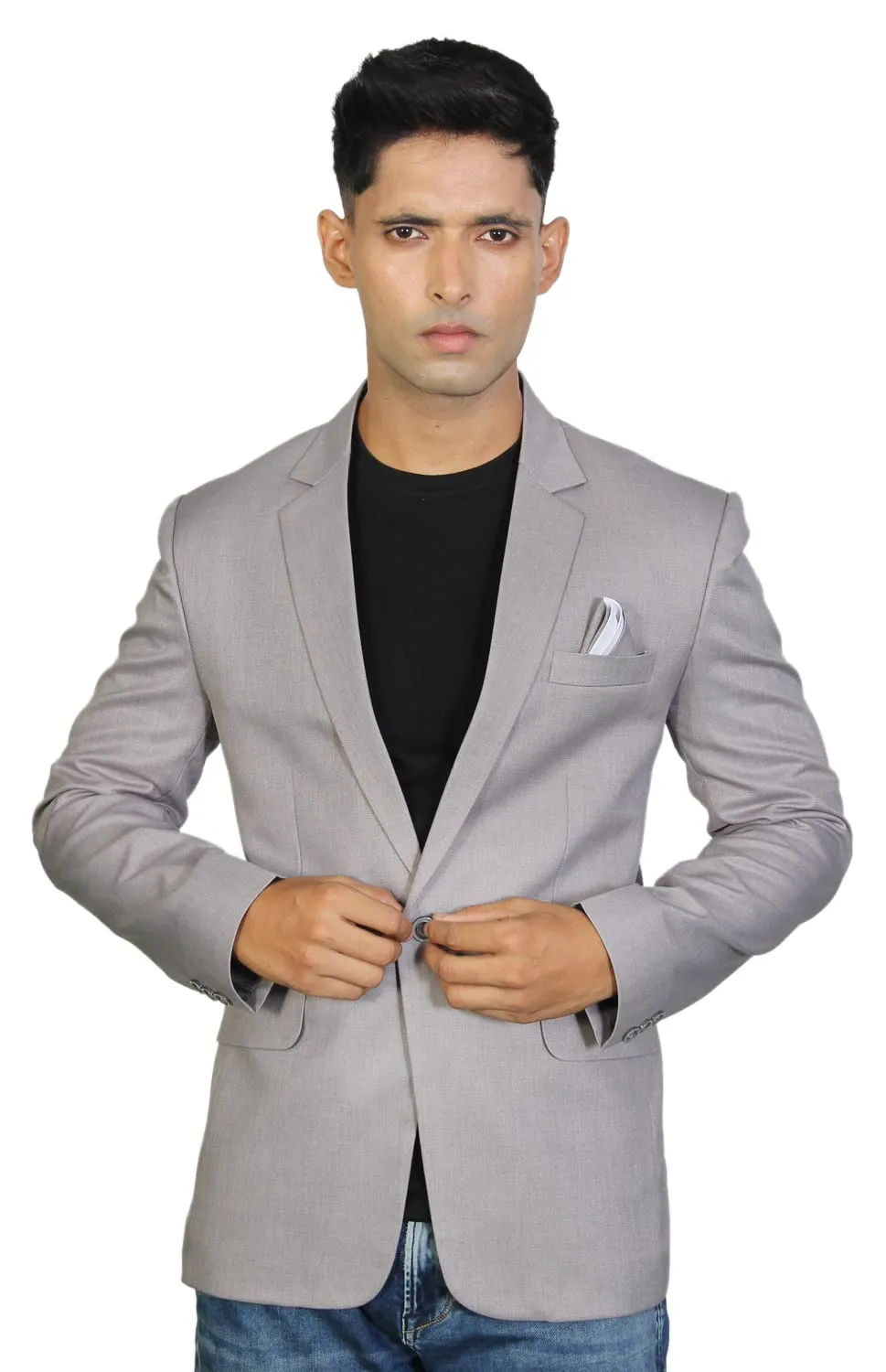 MINAAR CREATIONS Men's Casual Slim Fit Breasted Solid Blazer Suit Jacket (44, Grey)