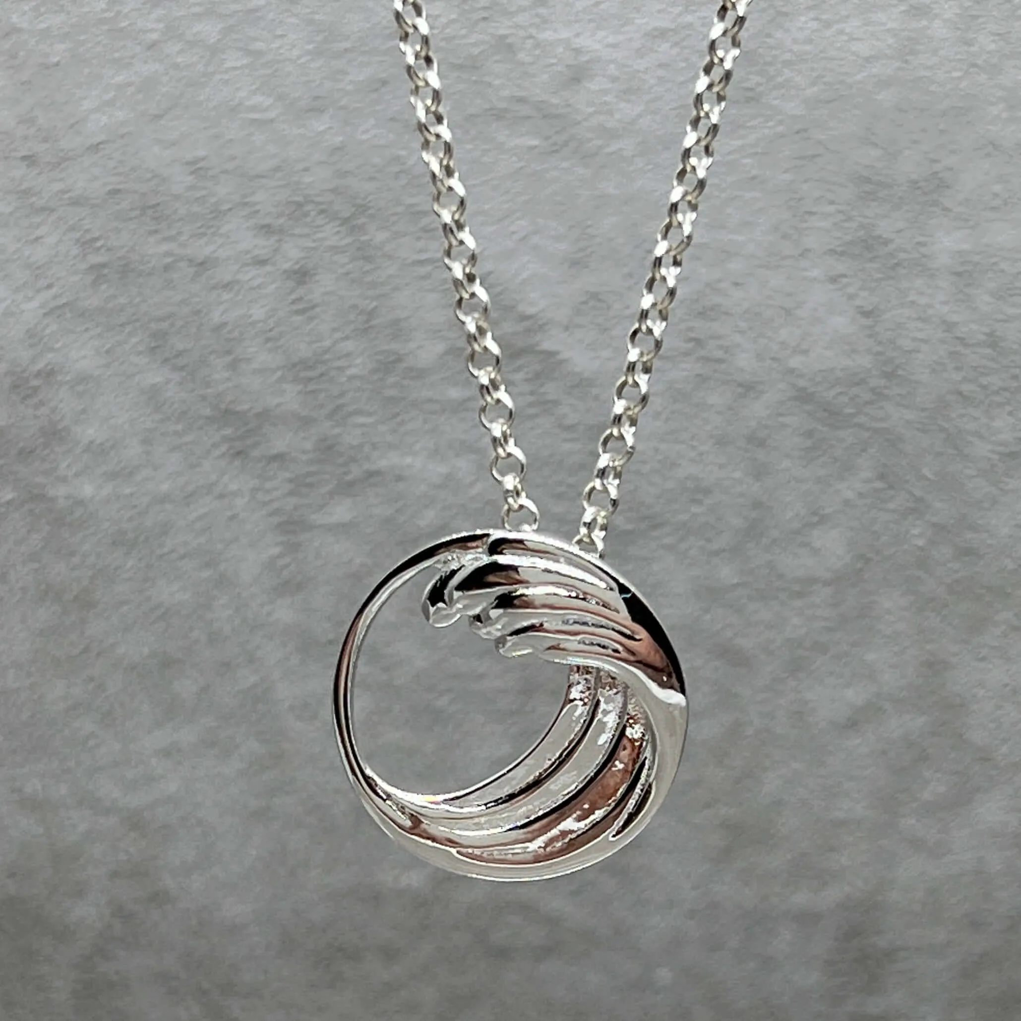 Minimalist Sterling Silver Great Wave Pendant.