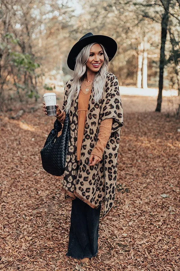 Mutual Attraction Leopard Poncho In Beige