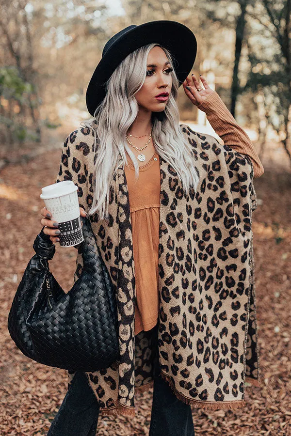 Mutual Attraction Leopard Poncho In Beige