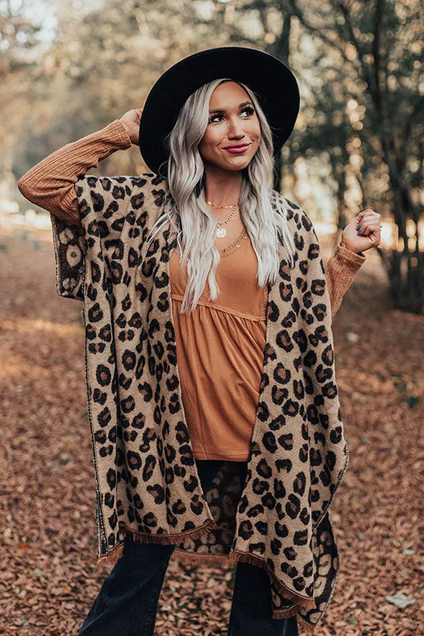 Mutual Attraction Leopard Poncho In Beige