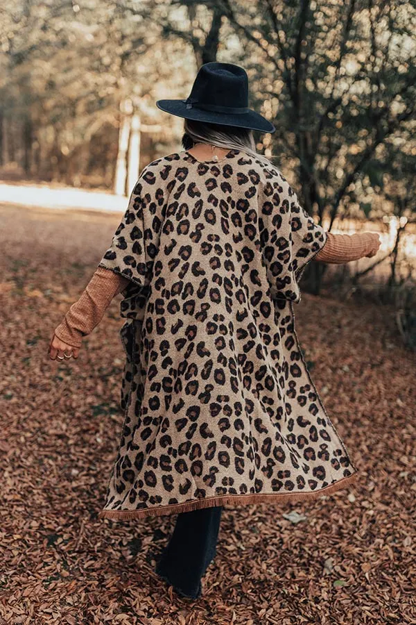 Mutual Attraction Leopard Poncho In Beige