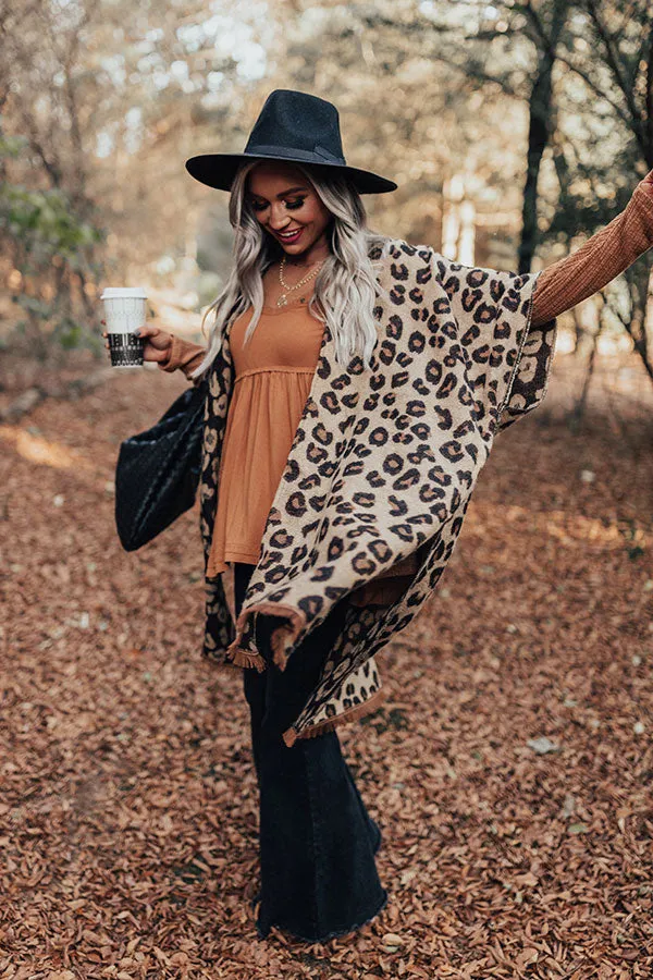 Mutual Attraction Leopard Poncho In Beige