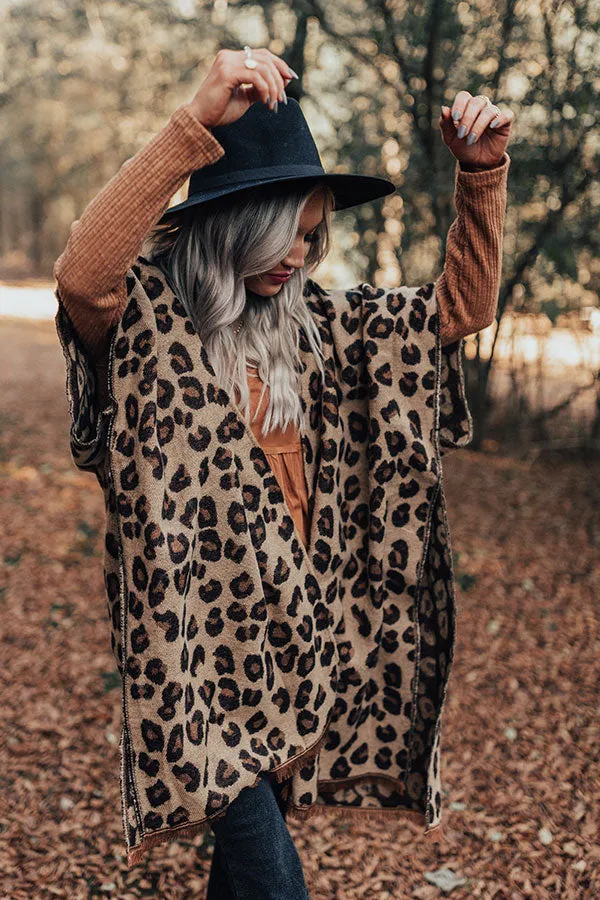 Mutual Attraction Leopard Poncho In Beige