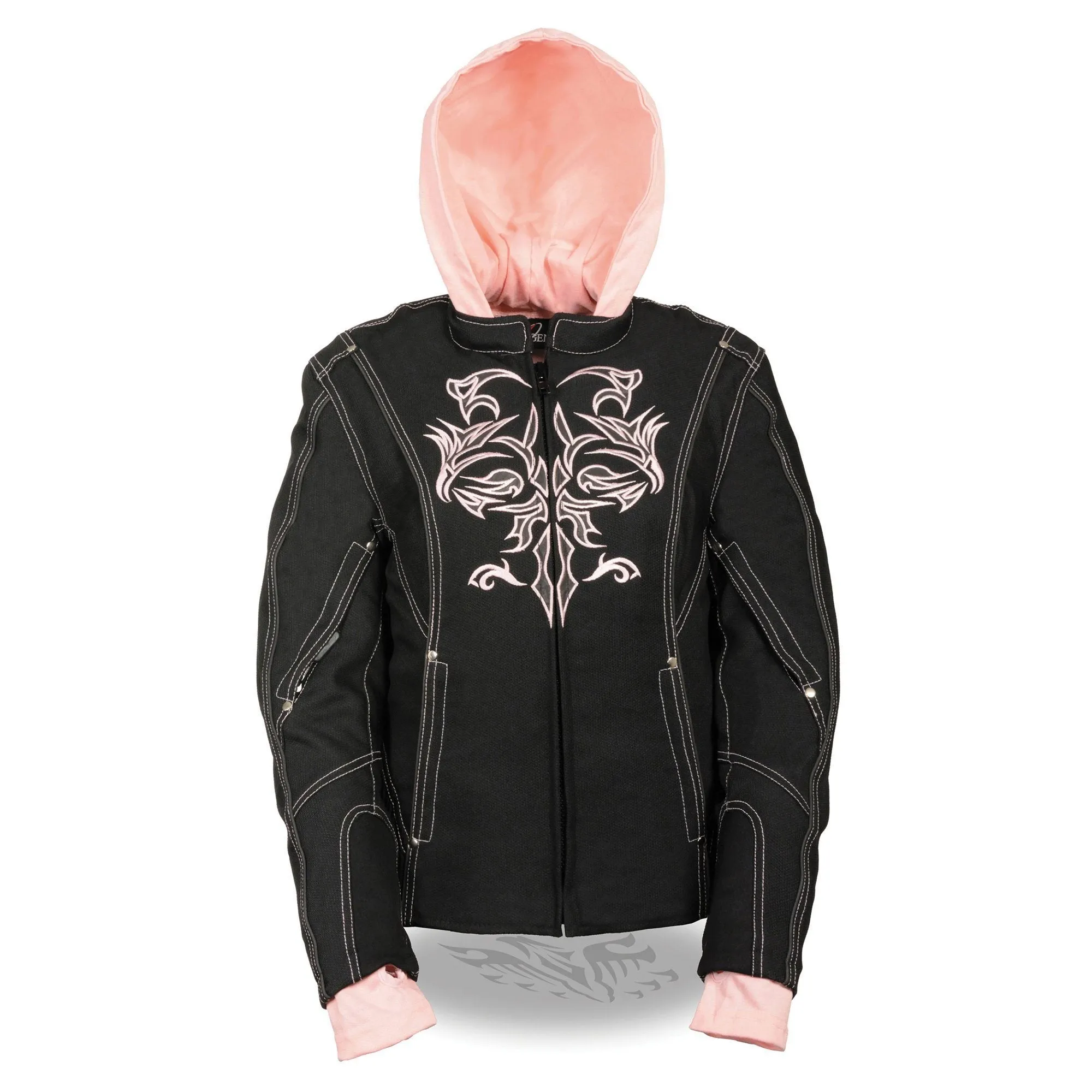 NexGen SH1966 Ladies Black and Pink 3/4 Jacket with Reflective Tribal and Hoodie