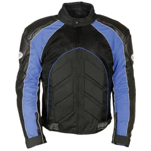 NexGen SH2153 Men's Black and Blue Armored Moto Textile and Leather Combo Jacket