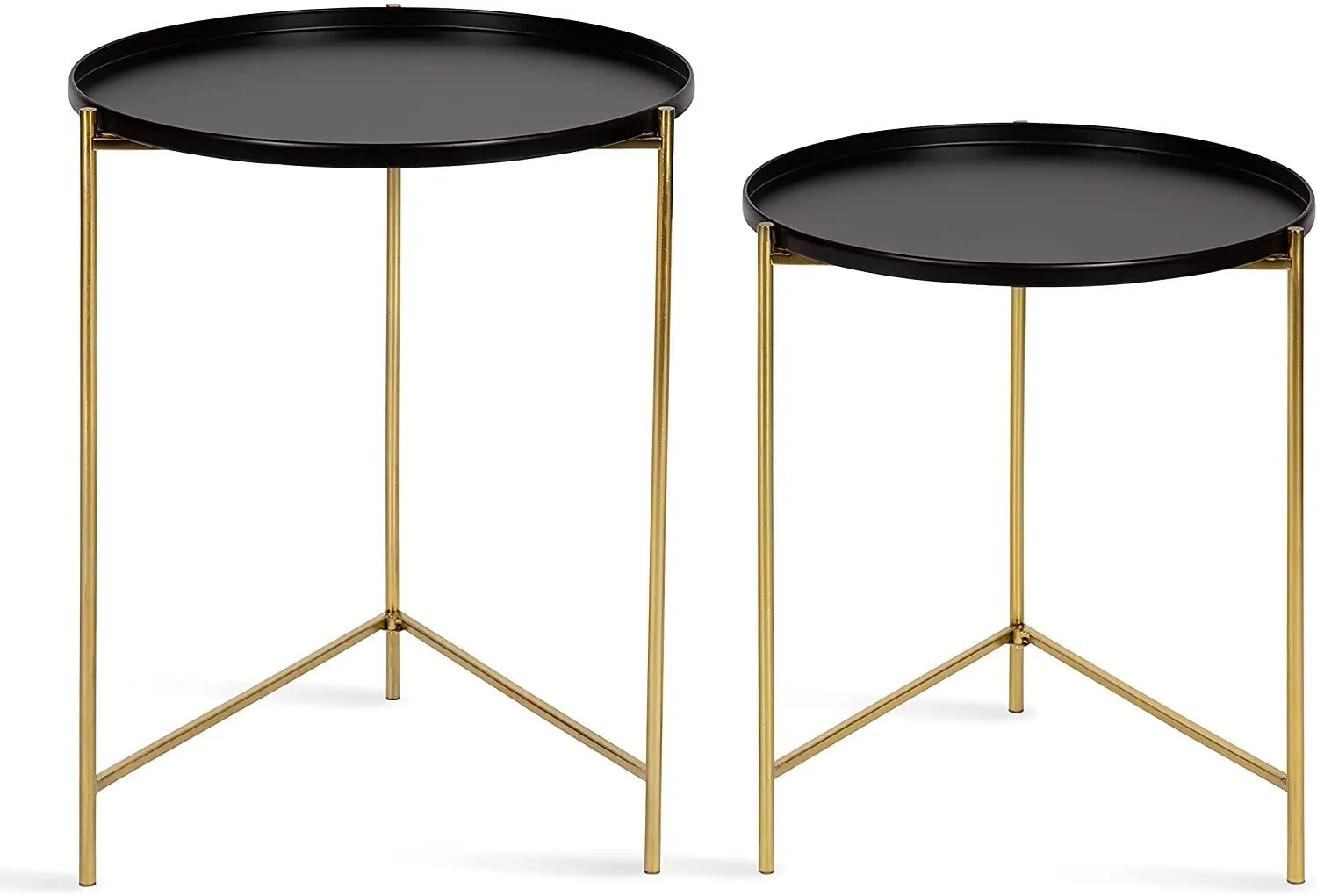 NU INVENTION Metal Sofa Side Table with Removable Tray, Round Metal Accent Tables, End Table,Foldable Accent Coffee Table for Small Spaces, Bedroom, Patio, 2 Piece, (Black)