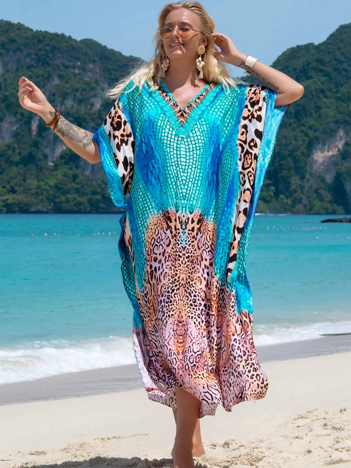 Ocean Boho Blue Printed Kaftan