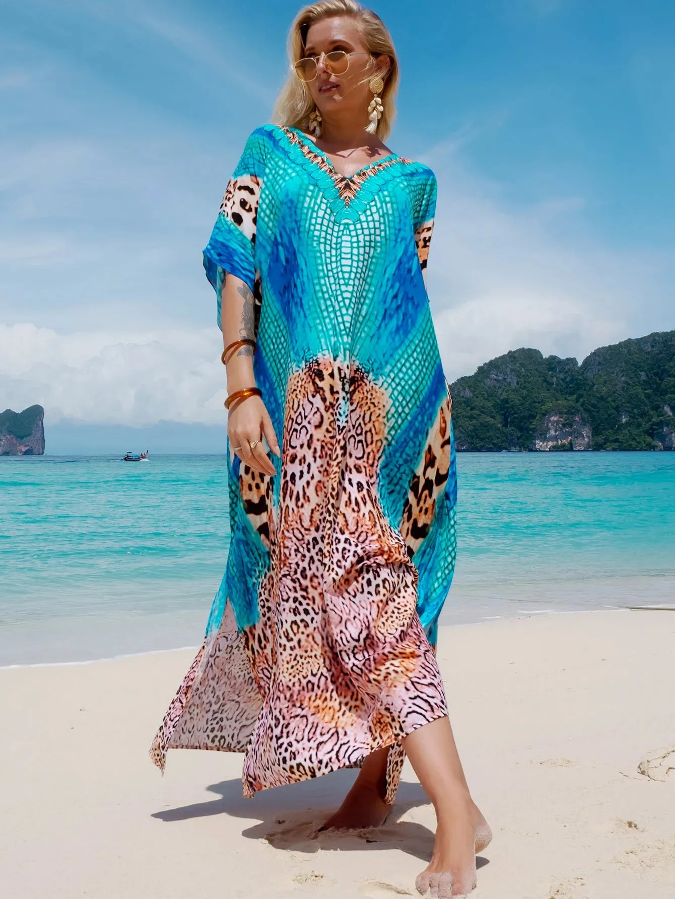 Ocean Boho Blue Printed Kaftan