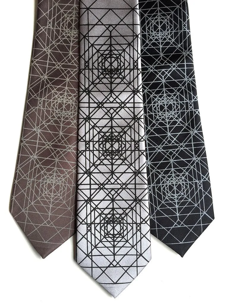 Op Art Triangles Necktie, Geometric Print Tie