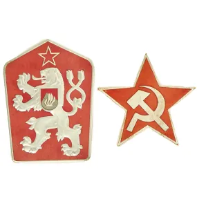 Original Cold War Era Czechoslovak Socialist Republic Coat of Arms and Communist Star Cardboard Sign Lot - 2 Items