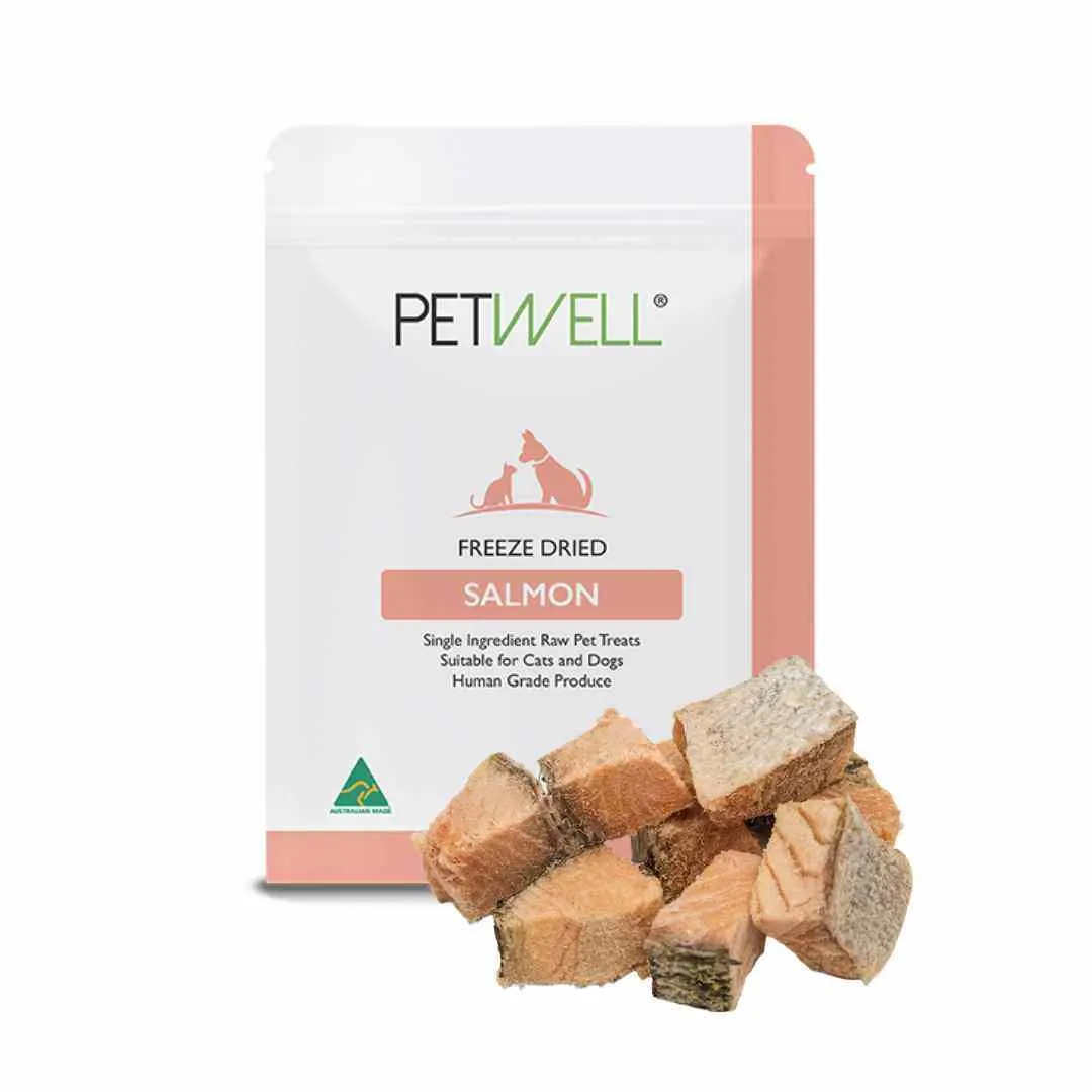 PetWell Freeze Dried Diced Salmon Fillets Treats for Dogs and Cats 80g