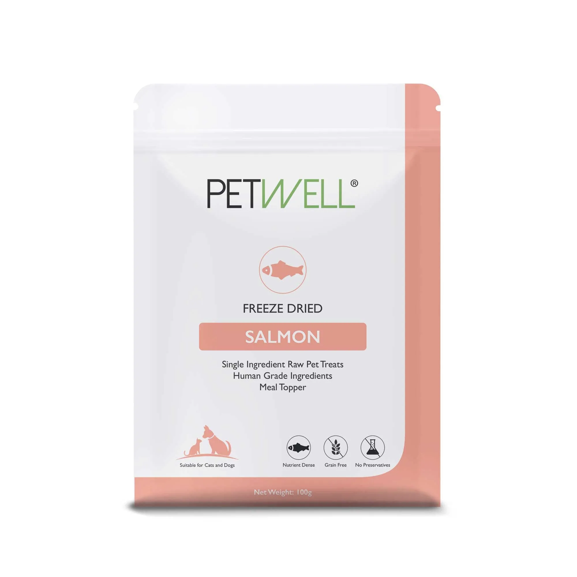 PetWell Freeze Dried Diced Salmon Fillets Treats for Dogs and Cats 80g