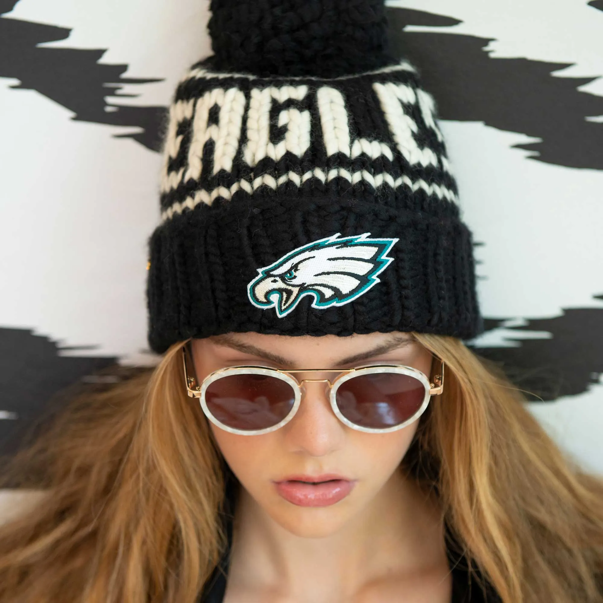 PHILADELPHIA EAGLES LELE SADOUGHI X NFL BLACK BEANIE YARN POM