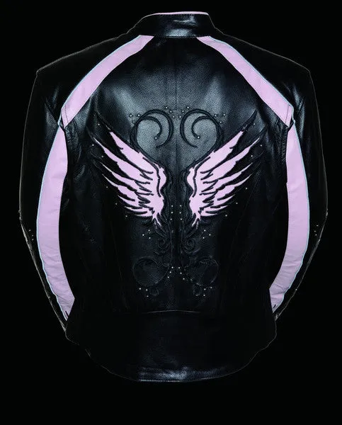 Pink Angel Wings Women Leather Jacke