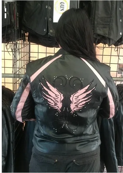 Pink Angel Wings Women Leather Jacke