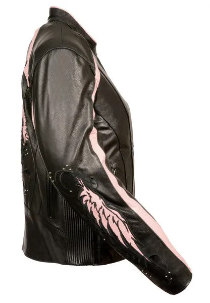 Pink Angel Wings Women Leather Jacke