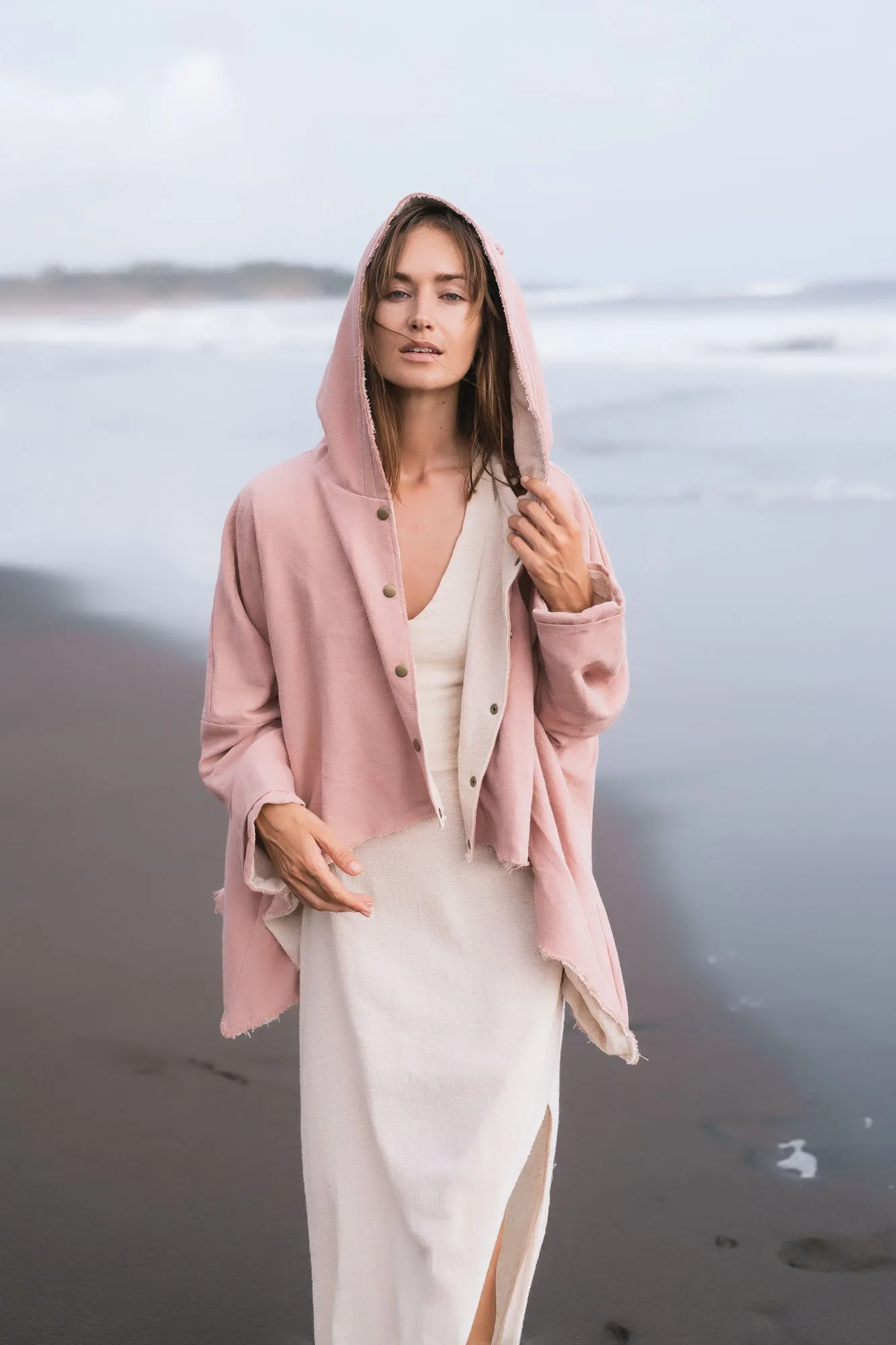 Pink Cotton Warm Jacket with Hood Bohemian Style