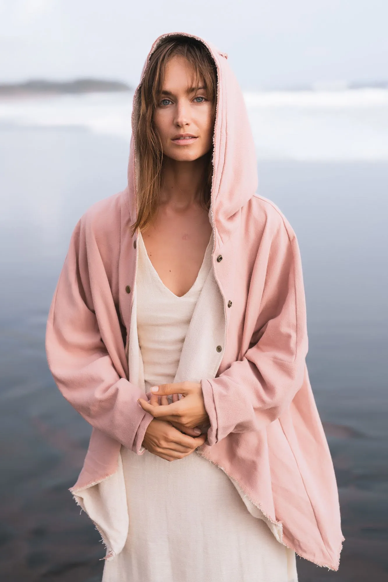 Pink Cotton Warm Jacket with Hood Bohemian Style