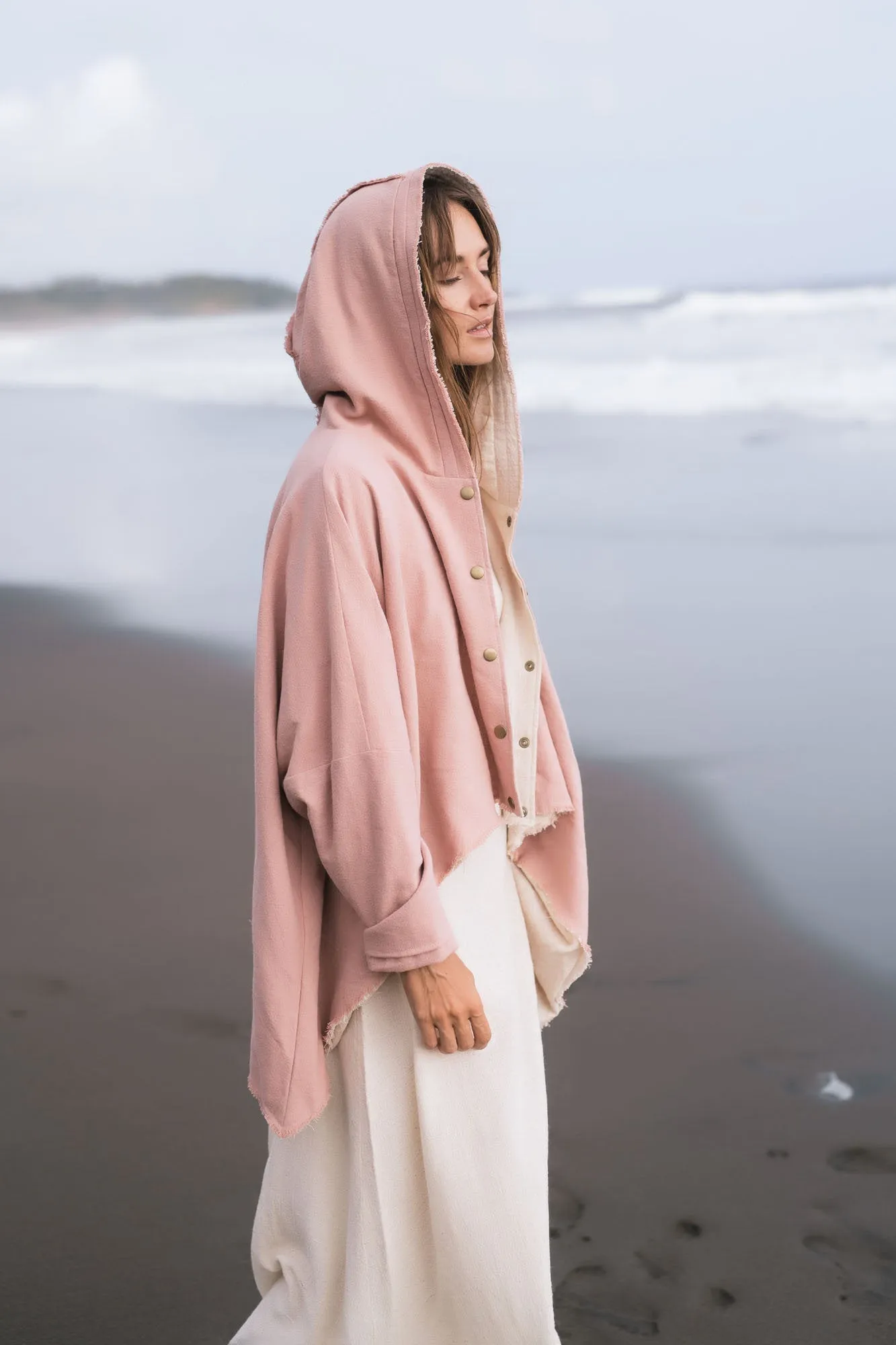 Pink Cotton Warm Jacket with Hood Bohemian Style