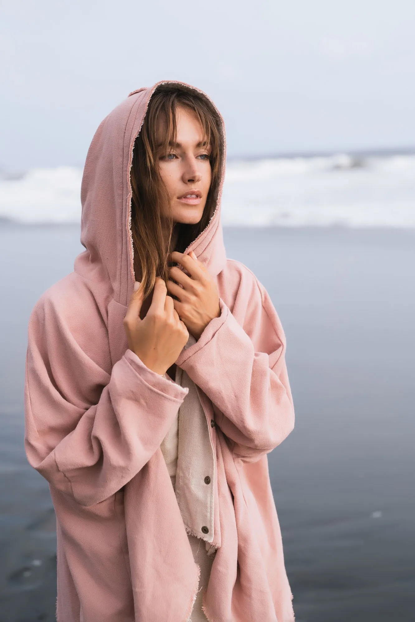 Pink Cotton Warm Jacket with Hood Bohemian Style