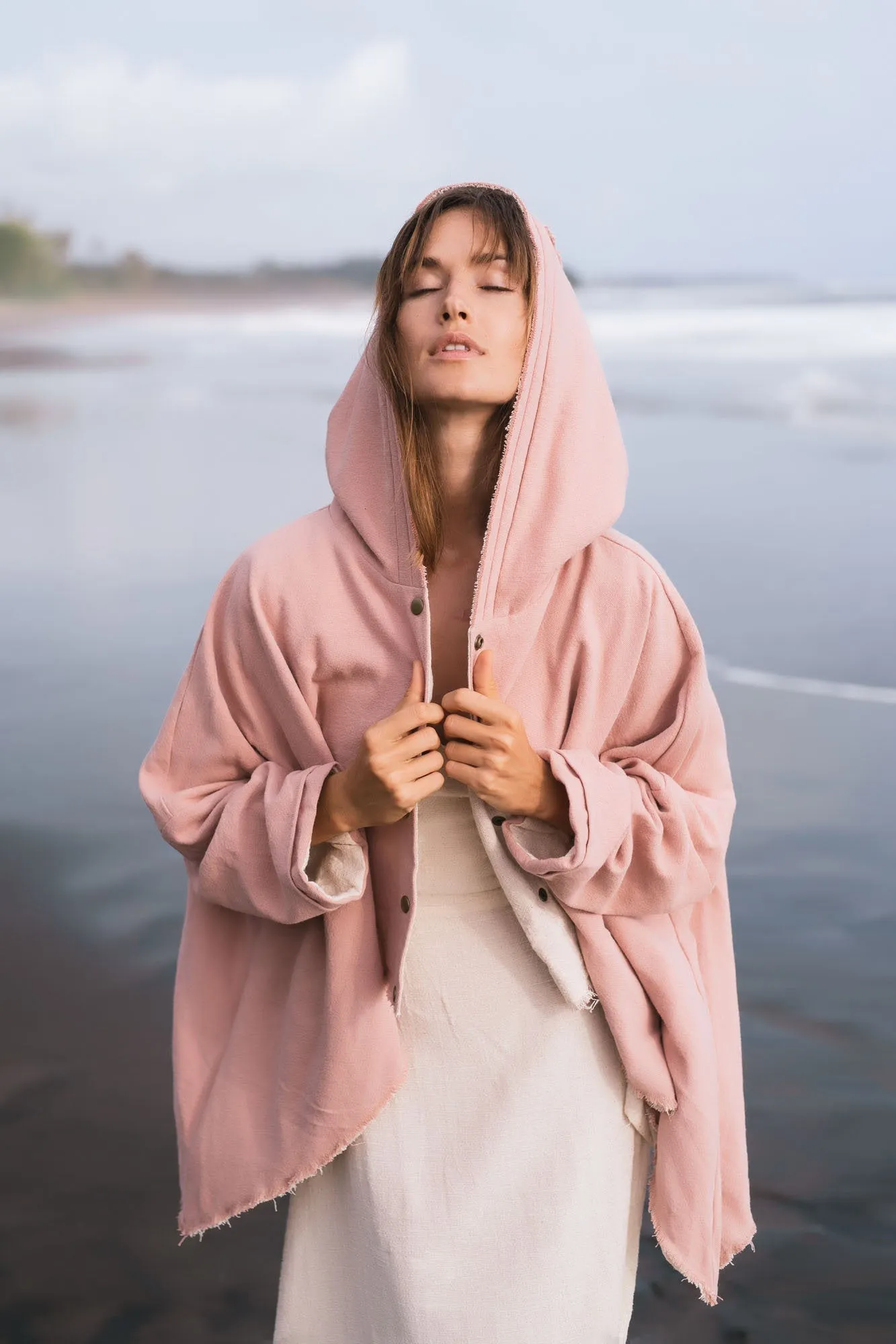 Pink Cotton Warm Jacket with Hood Bohemian Style