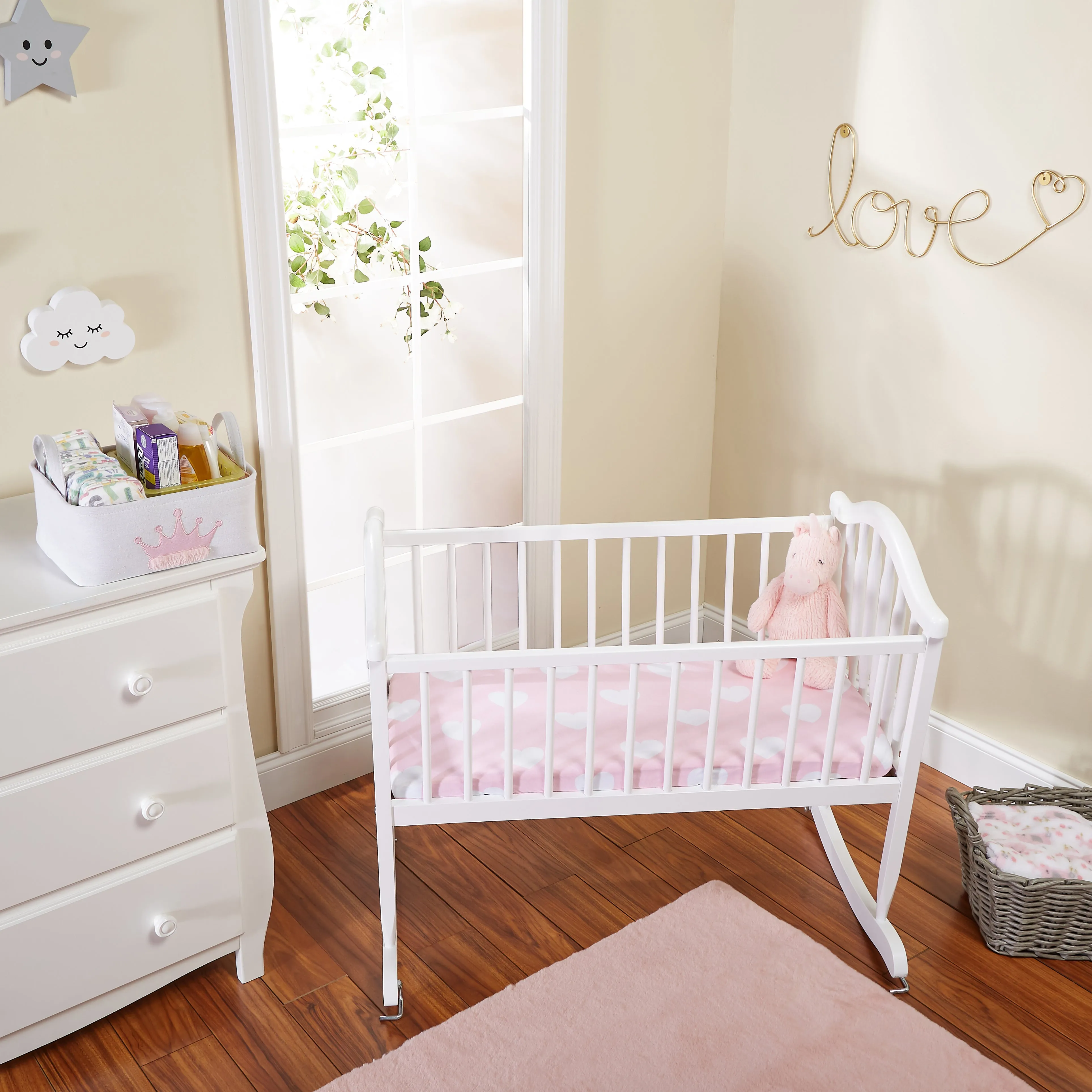 Pink/White Hearts and Dots 2 Pack Girls Cradle Sheet Set