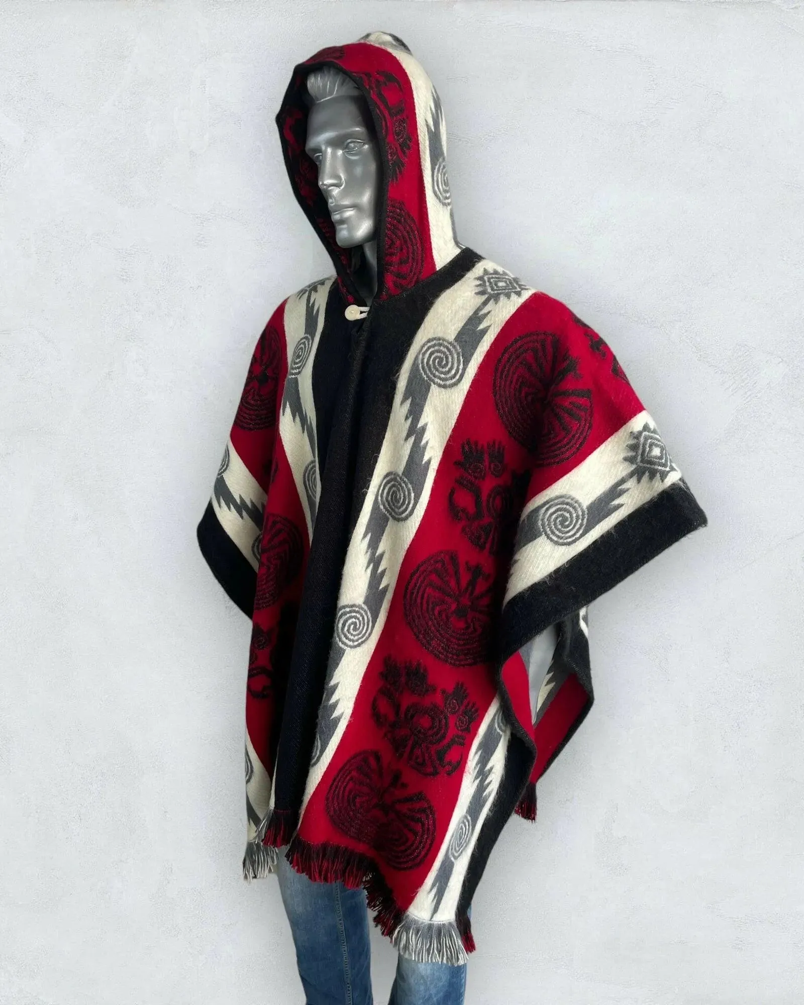 Poncho Hood Wool Red