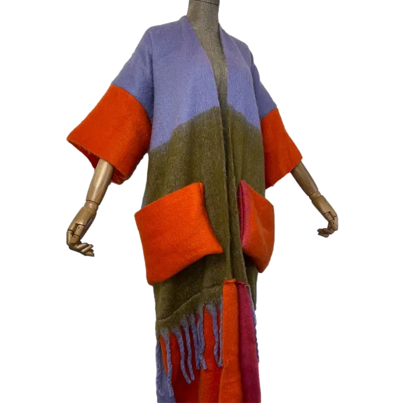 Pre Order:  Colorful Fringed Trim Maxi Cardigan - WINI