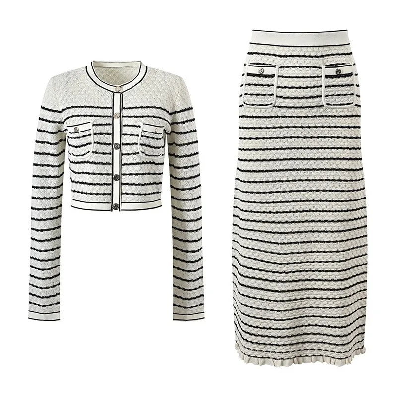 Pre Order:  Striped Short Knit Top   Knit Skirt Set