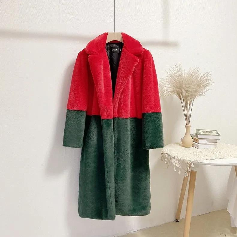 Pre Order:  Two-Tone Faux Fur Loose Coat