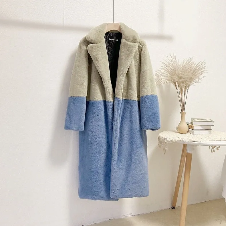 Pre Order:  Two-Tone Faux Fur Loose Coat