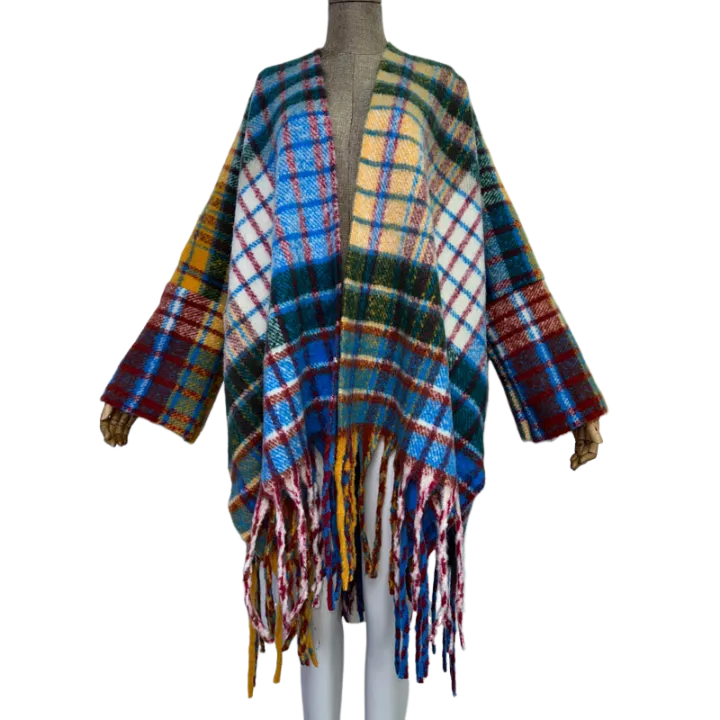 Pre Order:  Warm Plaid Poncho Cardigan - WINI