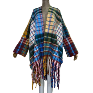 Pre Order:  Warm Plaid Poncho Cardigan - WINI