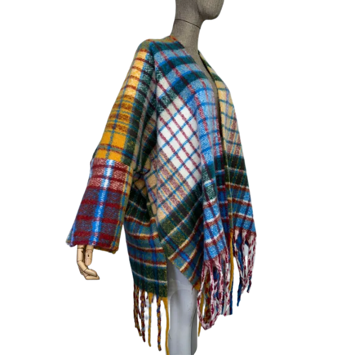 Pre Order:  Warm Plaid Poncho Cardigan - WINI