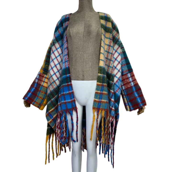 Pre Order:  Warm Plaid Poncho Cardigan - WINI