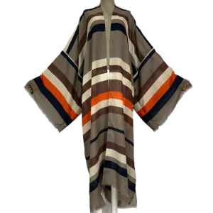 Pre Order: Warm Striped Maxi Kimono Cardigan - WINI