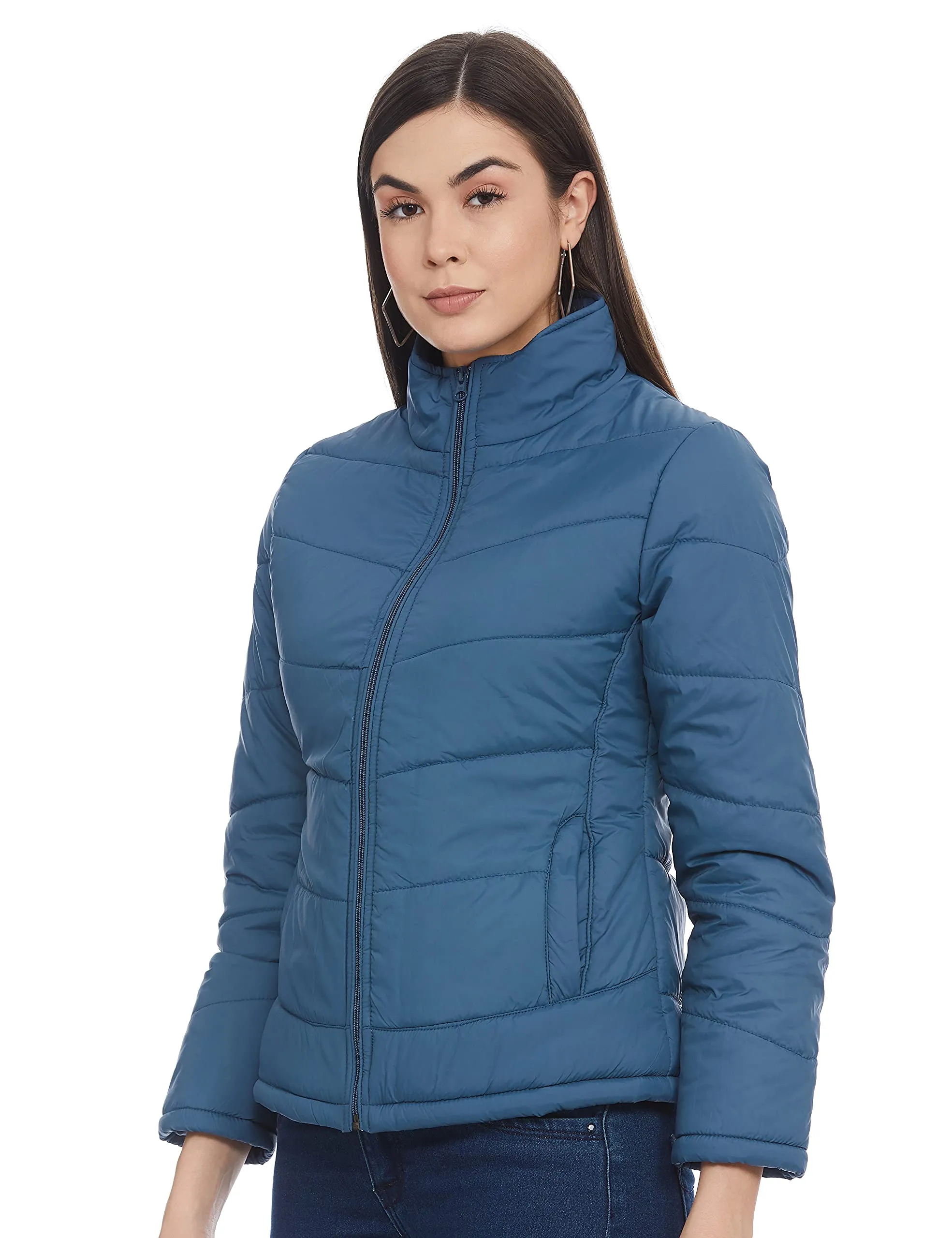 Qube By Fort Collins Women's Nylon Bomber Jacket (39231 SMU_Blue_XXL)