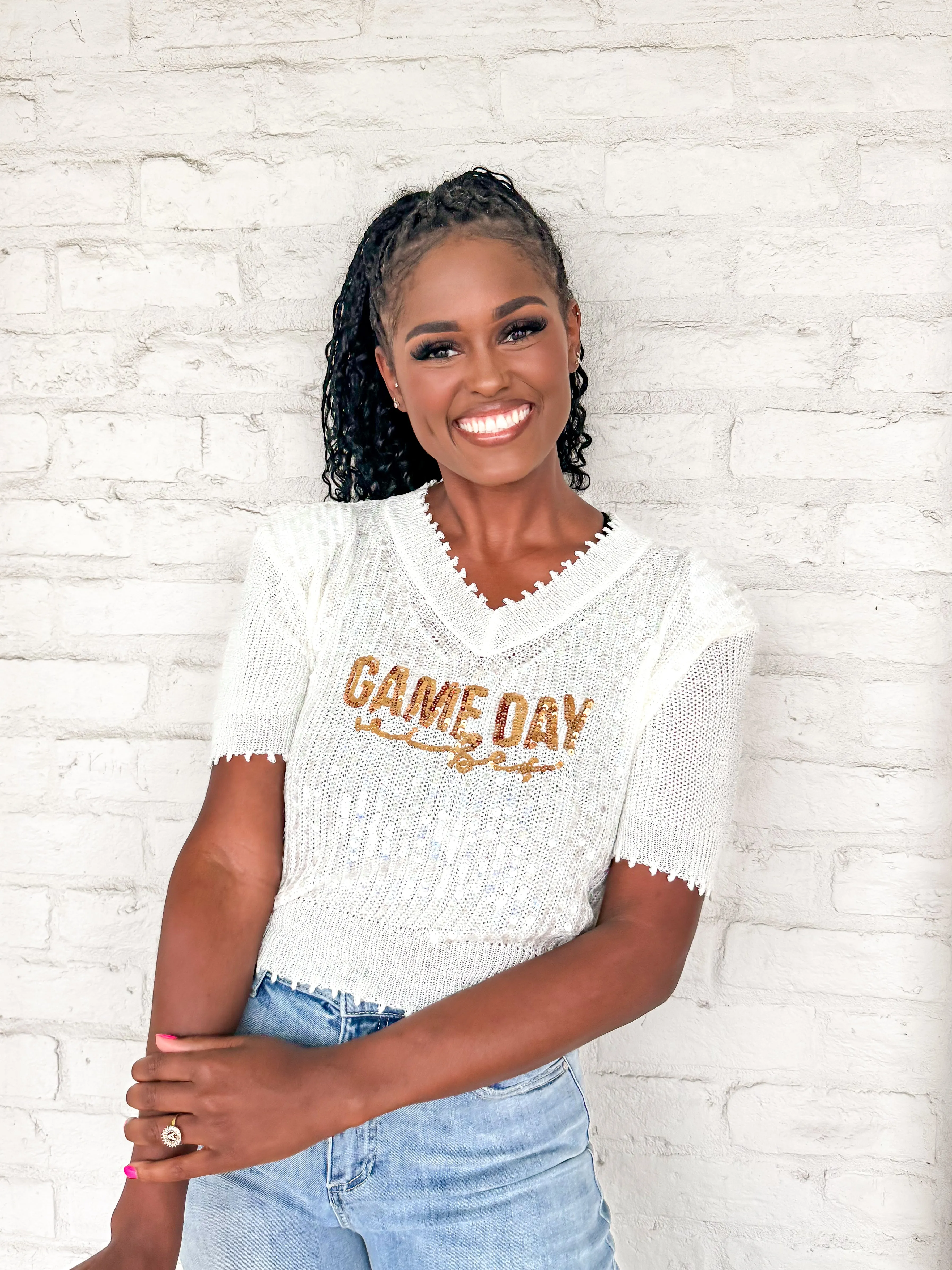 Queen Of Sparkle Game Day Top White