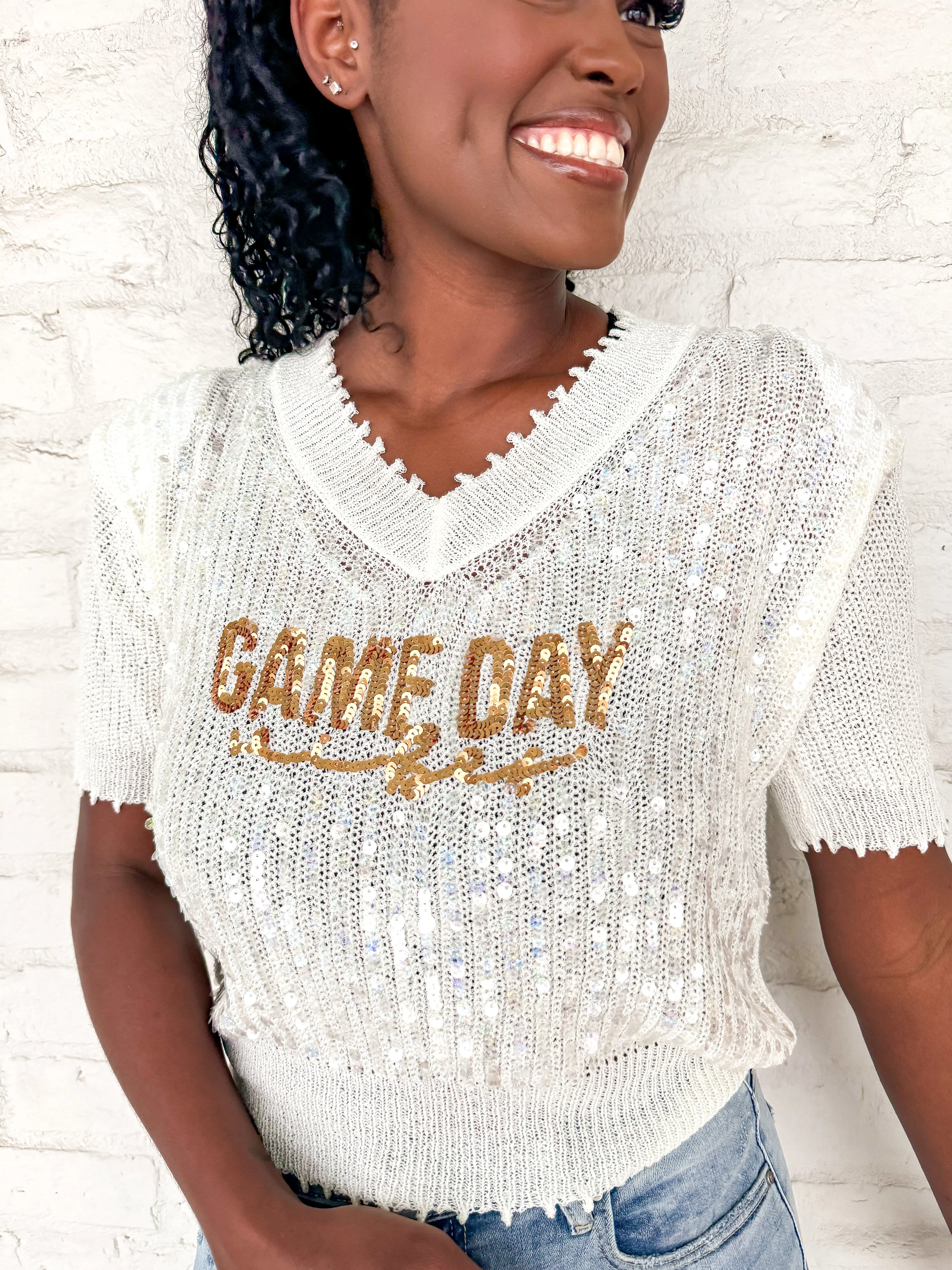 Queen Of Sparkle Game Day Top White