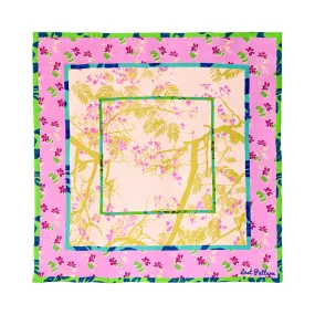 "Floral Tapestry" Large Silk Scarf - Pink