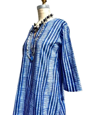 Raja Cotton Long Tunic Blue and White Shibori