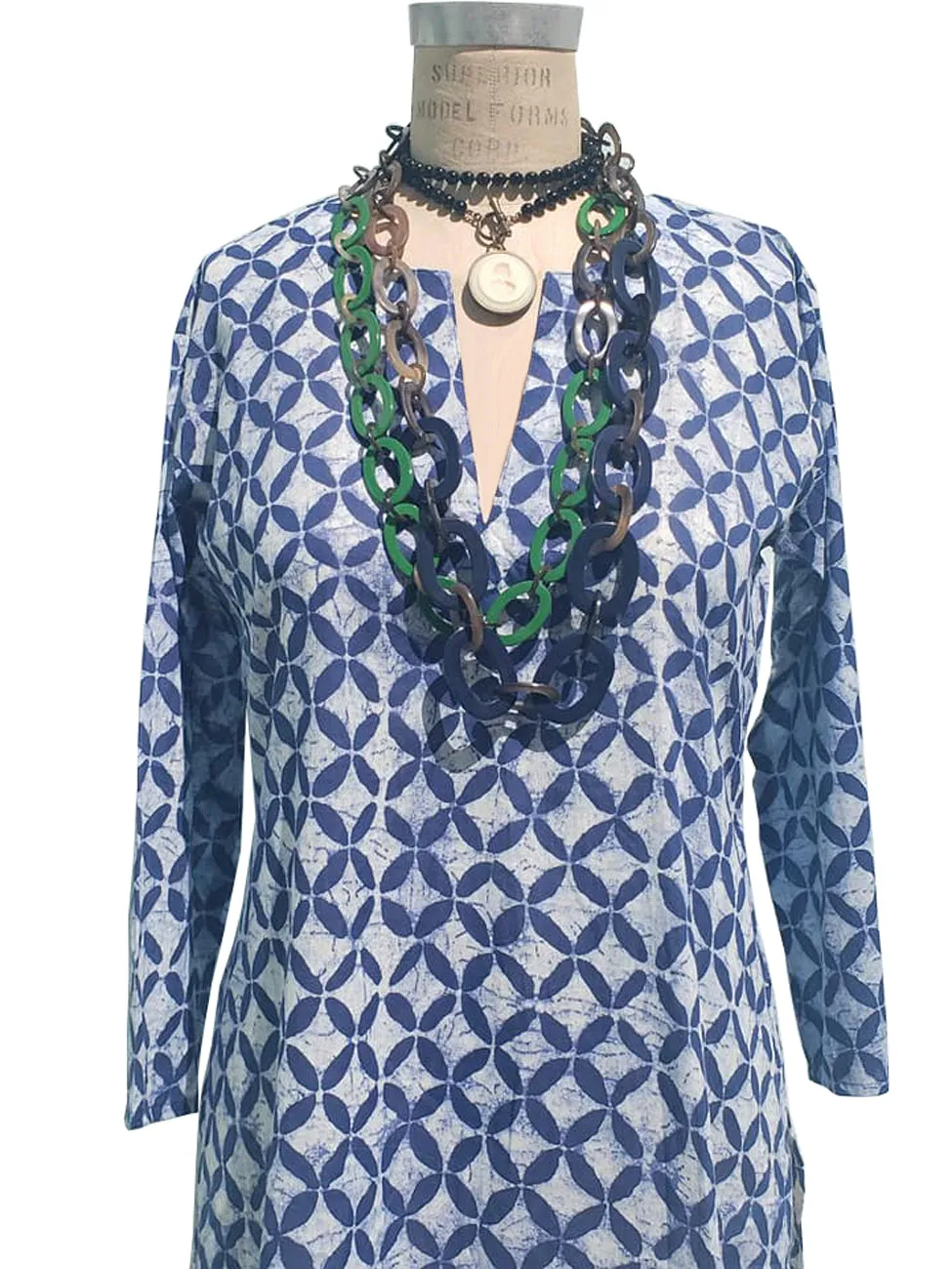 Raja Cotton Tunic Azulejo