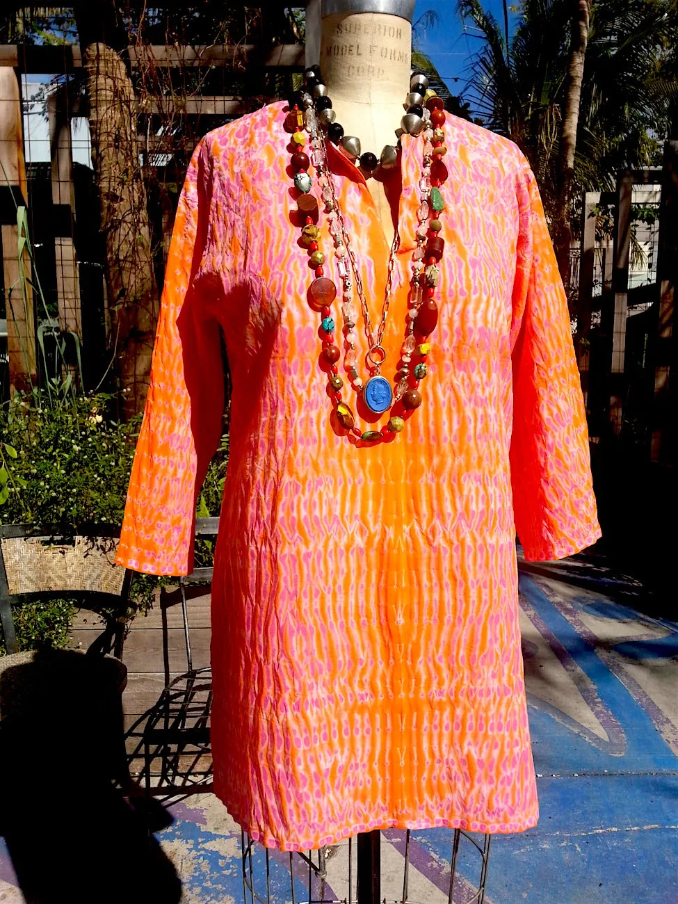 Raja Cotton Tunic Orange Pink Shibori