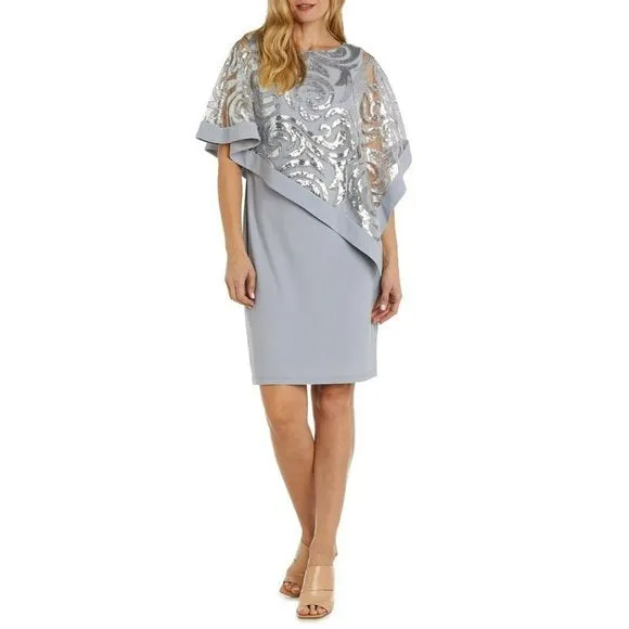 R&M RICHARDS Plus Swirl Sequin Poncho Party Cocktail Mini Dress