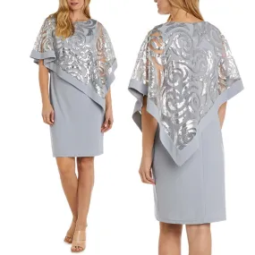 R&M RICHARDS Plus Swirl Sequin Poncho Party Cocktail Mini Dress